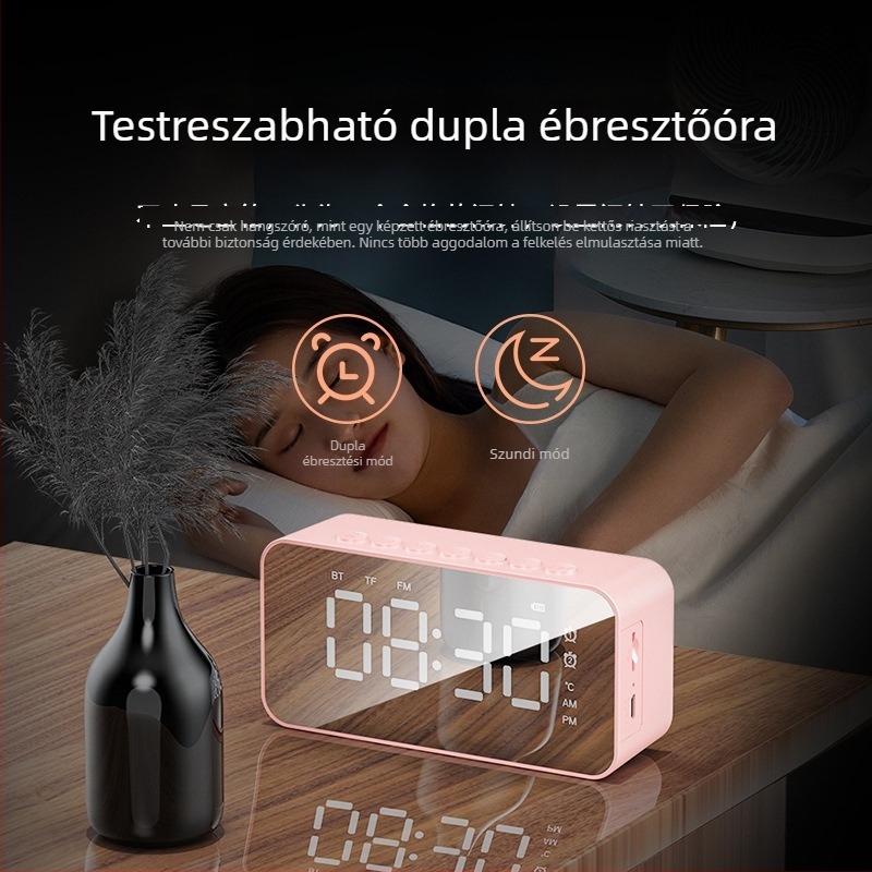 Bluetoothos elektronikus asztali óra hálószobába, ébresztővel, töltéssel, éjszakai fény, multifunkcionális, hangos bejelentéssel