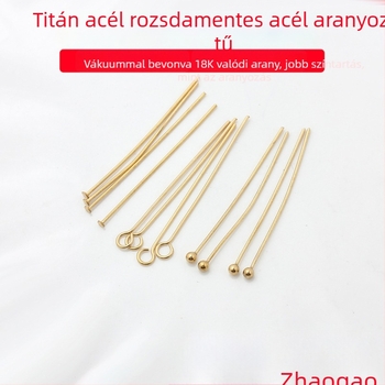 Rozsdamentes acélból készült gyöngyfűző tűk készlet vákuum-18K arany bevonattal — golyófejű, T-formájú, 9-formájú és gömbfejű tűk ékszerkészítéshez DIY