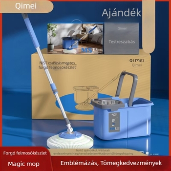 Otthoni használatra szánt forgó felmosó és vödör készlet — száraz és nedves tisztítás, teleszkópos nyél, kéz nélküli kinyomás a vödörrel, mikroszálas fej