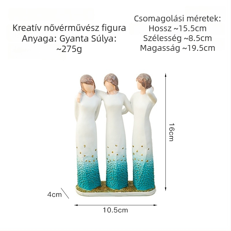 Három nővér gyanta díszfigura otthoni dekorációhoz előszobába és étkezőasztalhoz