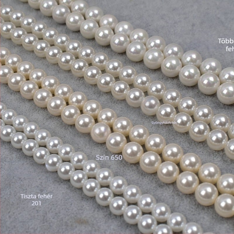 Imitált kagyló üveggyöngyök, fehér, 8 mm, egyenes lyukú gyöngyök, 40 cm hosszú szál DIY ékszerkészítéshez, félkész, 650 szín
