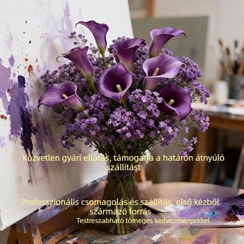 Lila művirágok: Calla-liliom és Baby's Breath keverék
