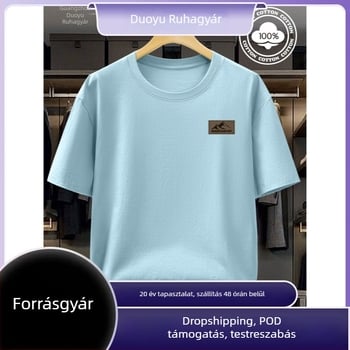 Férfi puha pamut rövid ujjú póló, fekete, kerek nyak, gépi mosás, 180 g pamut