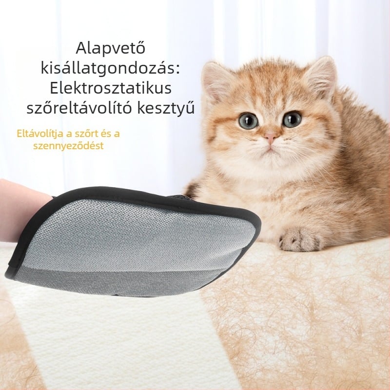 Elektrosztatikus szőrtelenítő kesztyűk, öt ujjas, dupla oldalú, megerősített kivitel, macskák és kutyák szőrének eltávolítására, kisállat-gondozási eszköz