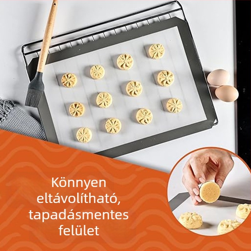 Szilikon sütőmat, 42 × 29,5 cm, magas hőmérsékletnek ellenálló konyhai használatra