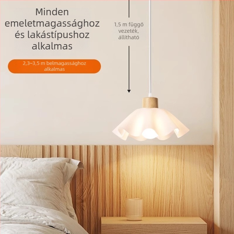 Krém színű, faanyagból készült csillár, modern minimalista stílus, petal alakú forma, egyfejű