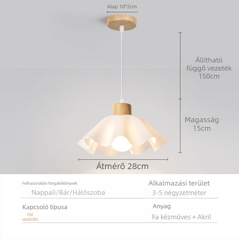 Krém színű, faanyagból készült csillár, modern minimalista stílus, petal alakú forma, egyfejű