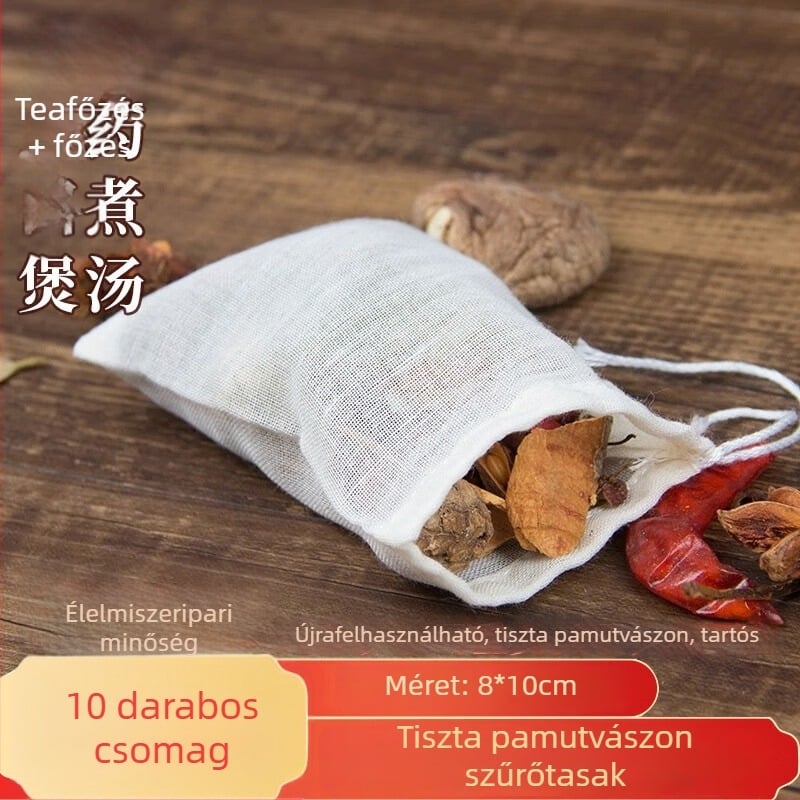 Pamut szűrőzacskó tea és főzetekhez, géz zacskó