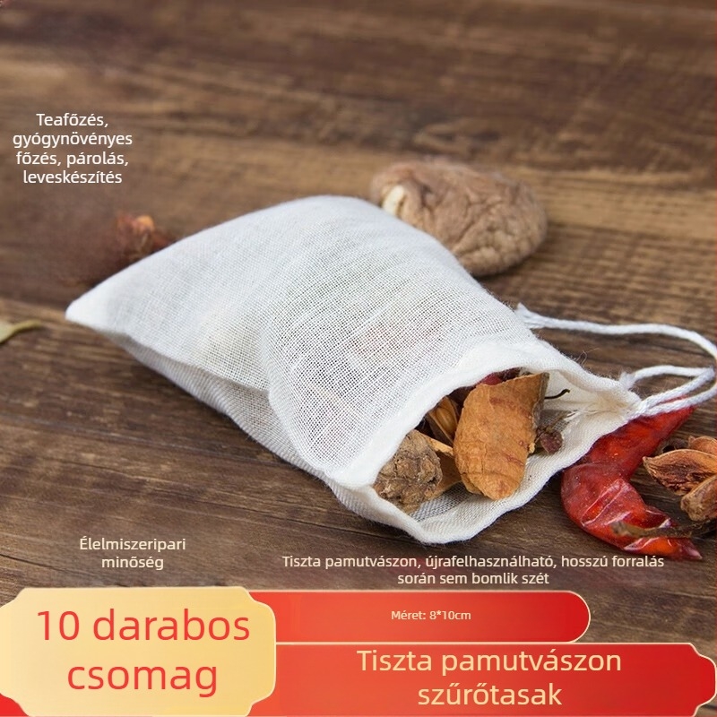 Pamut szűrőzacskó tea és főzetekhez, géz zacskó