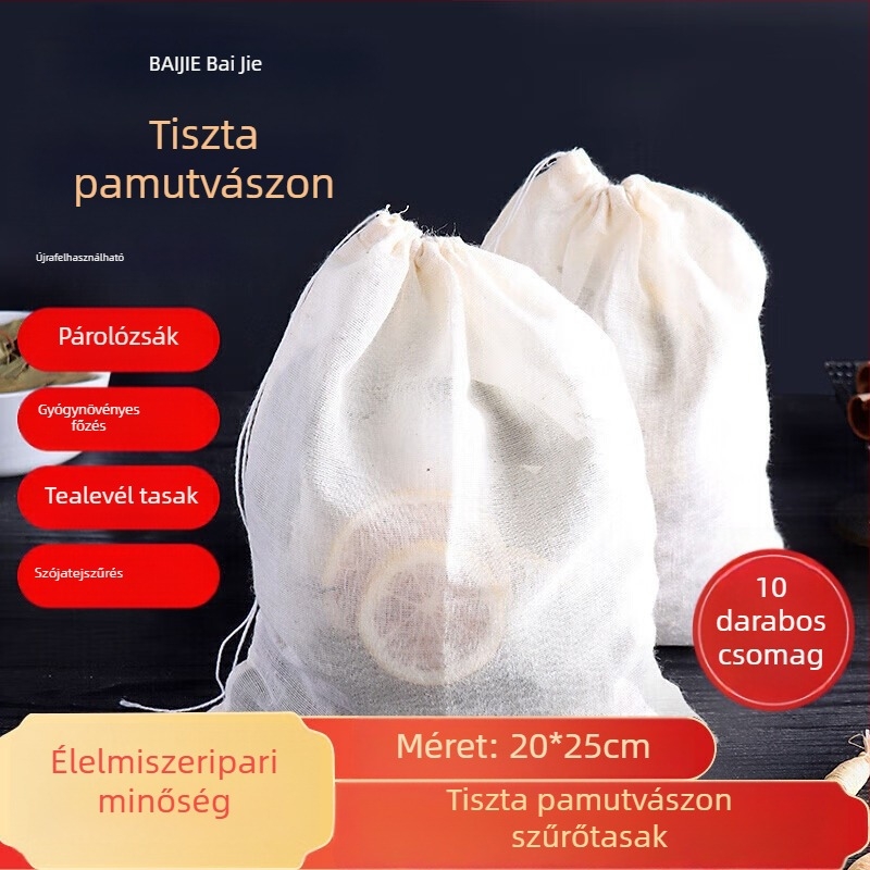 Pamut szűrőzacskó tea és főzetekhez, géz zacskó