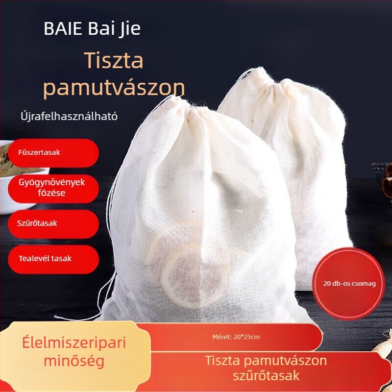 Pamut szűrőzacskó tea és főzetekhez, géz zacskó