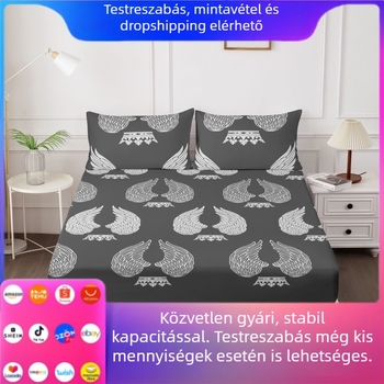 Nyomtatott flanel ágyneműkészlet geometriai mintával, 4 részes, egész éves, ágyméret 1,5 m