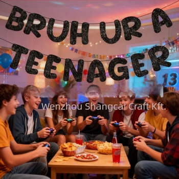 Bruh, Te egy tinédzser vagy - Fekete csillogó banner 13. születésnapi dekoráció