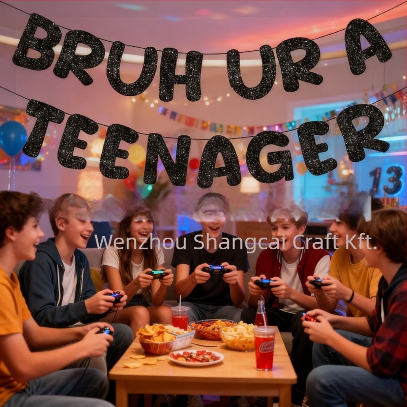 Bruh, Te egy tinédzser vagy - Fekete csillogó banner 13. születésnapi dekoráció