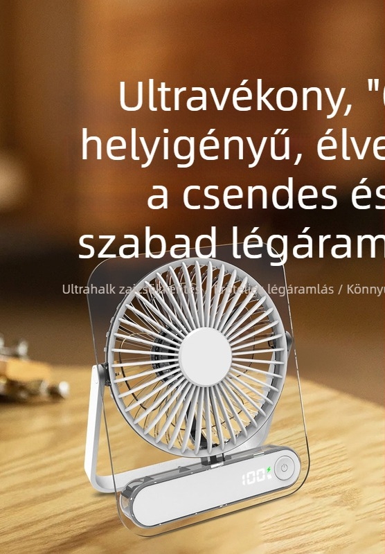 Új átlátszó ultra vékony asztali ventilátor USB-töltéssel és beépített akkumulátorral