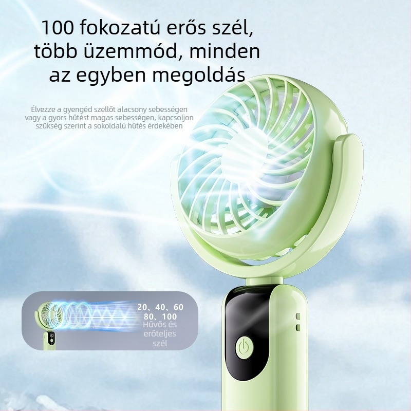 2026-os USB kézi ventilátor digitális kijelzővel, 100 sebességfokozattal, asztali kampóval és forgatható fejjel