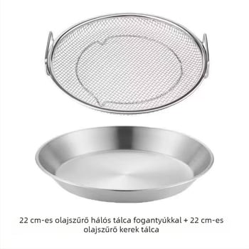 Rozsdamentes acél olajszűrő tálca légsütőhöz, dupla fogantyúval, konyhai használatra