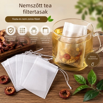 12×16 gyógynövényes tea filterzacskó dekokcióhoz és leves szűréséhez, zsinóros zárással, nem szőtt anyagból, lábápoló fürdőhöz