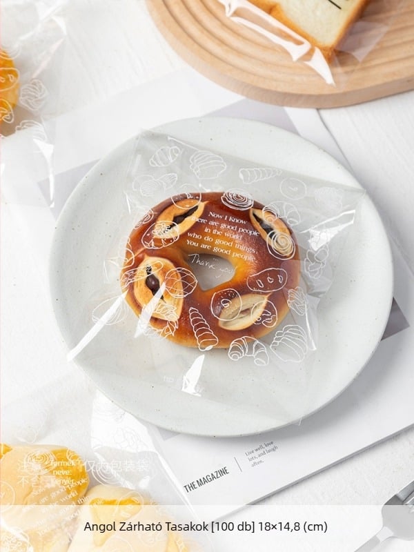 Átlátszó zipzáras kenyérzsákok bagelhez, pirítósokhoz és fánkokhoz; önzáró csomagoló tasakok piknikhez.