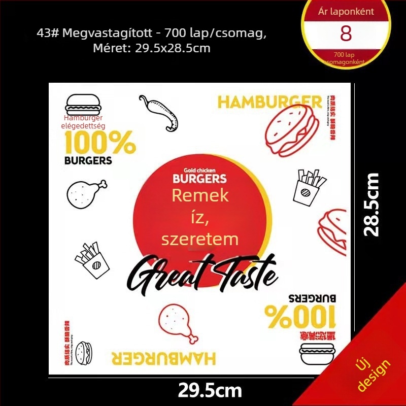Bevonatos zsírtűrő hamburgerpapír sütéshez és élelmiszer-csomagoláshoz