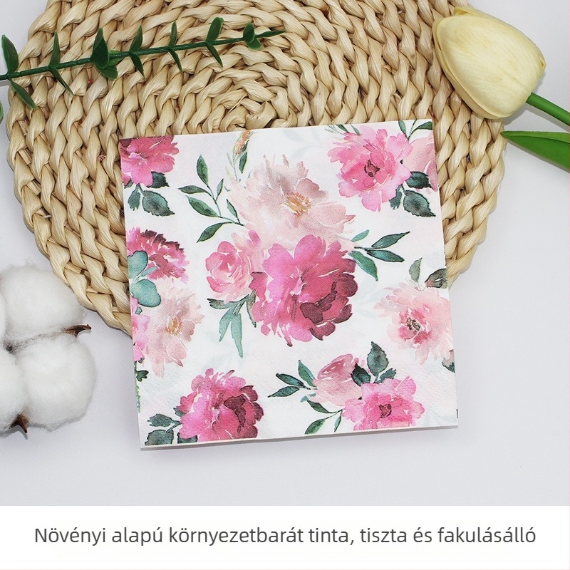 Nyomtatott virágos szalvéták - 33×33 cm, kétszeres rétegű, 20 db/csomag, virgin fa cellulóz