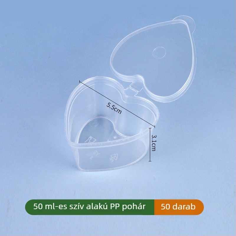Fedéllel ellátott szószos pohár, kis zselés pudinges doboz, integrált fűszeres tartály