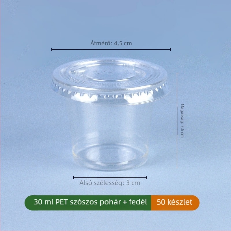 Fedéllel ellátott szószos pohár, kis zselés pudinges doboz, integrált fűszeres tartály