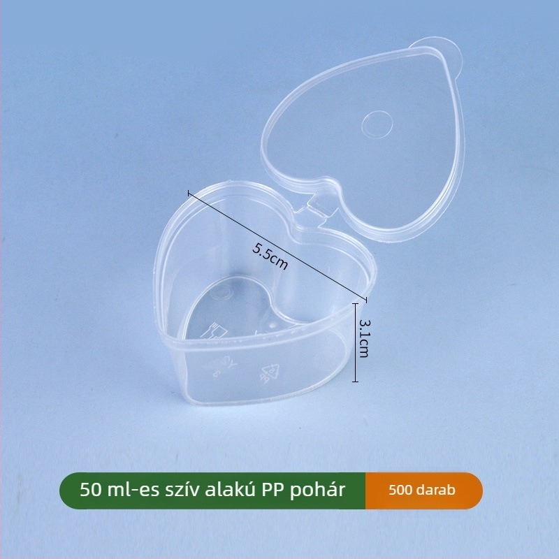 Fedéllel ellátott szószos pohár, kis zselés pudinges doboz, integrált fűszeres tartály