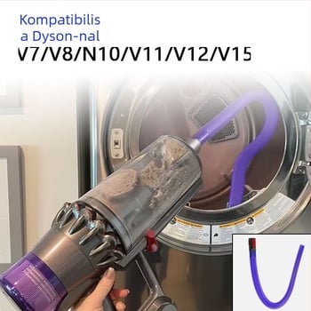 Dyson V7-V15 porszívó kiegészítők: szárítógép tisztító tömlő és lapos szívófej a szűk résekhez