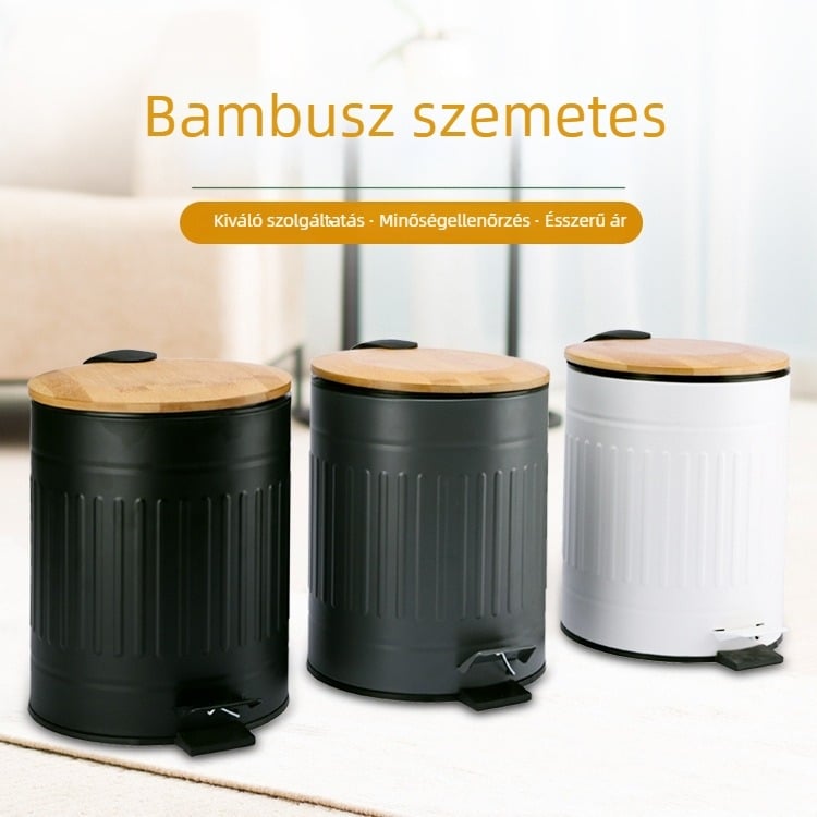 Bambuszfedeles kuka, retro római minta, pedállal működő, 3-5 L kapacitás, konyha, otthon és kereskedelmi felhasználásra