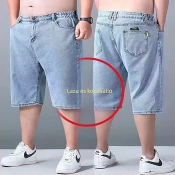 Nyári férfi denim rövidnadrág, plusz méret, laza szabás, világoskék, széles szárú