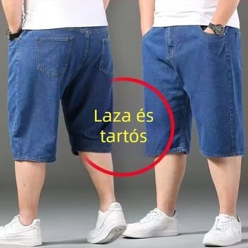 Nyári férfi denim rövidnadrág, plusz méret, laza szabás, világoskék, széles szárú