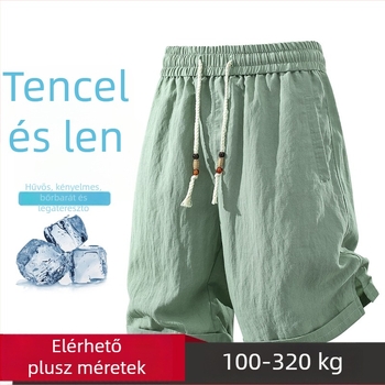 Új, plusz méretű férfi Bermuda rövidnadrág Lyocell-len keverékből, nyár, egyszínű, könnyű és sokoldalú.