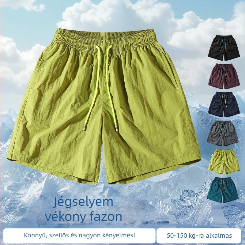 Nyári férfi gyorsan száradó nejlon rövidnadrág, laza szabás, lélegző, könnyű, húzózsinórral, plusz méret