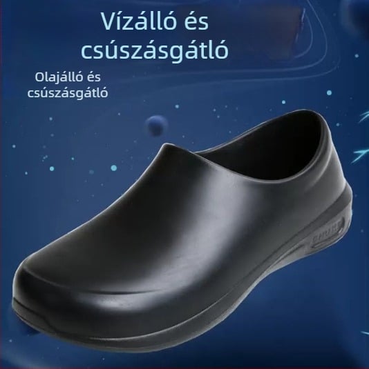 Uniszex konyhai cipő – csúszásmentes, vízálló, olajálló gumi talppal, légáteresztő séf- és munkacipő