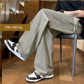 Plusz méretű férfi Ice Silk nadrág, laza szabású, széles szárú, magas derekú, amerikai stílusú, egyenes szár, vékony, hűs nyári sportnadrág