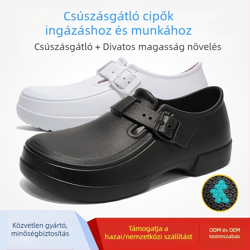 Uniszex konyhai cipő, csúszásmentes és olajálló, légáteresztő, szakács cipő, catering személyzetnek; kényelmes hosszú állás közben; magasságot növelő; testre szabható.