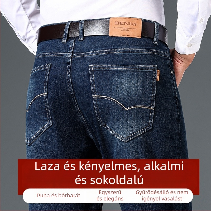 Férfi farmernadrág füstös szürke színben, őszi-téli, egyenes szabás, elasztikus magas derekú, laza fazonú, hosszú