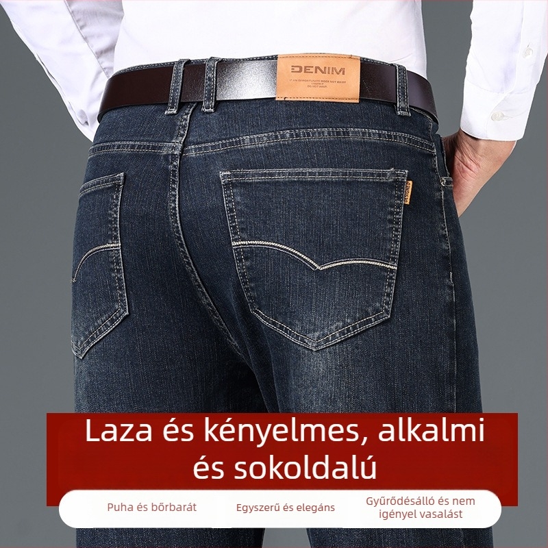Férfi farmernadrág füstös szürke színben, őszi-téli, egyenes szabás, elasztikus magas derekú, laza fazonú, hosszú