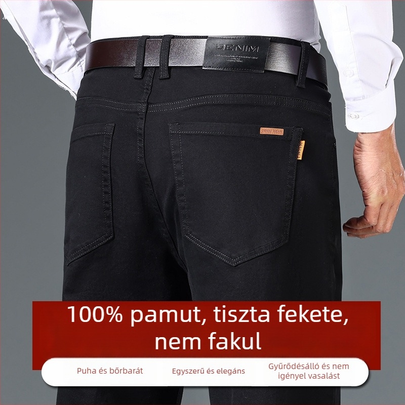 Férfi farmernadrág füstös szürke színben, őszi-téli, egyenes szabás, elasztikus magas derekú, laza fazonú, hosszú