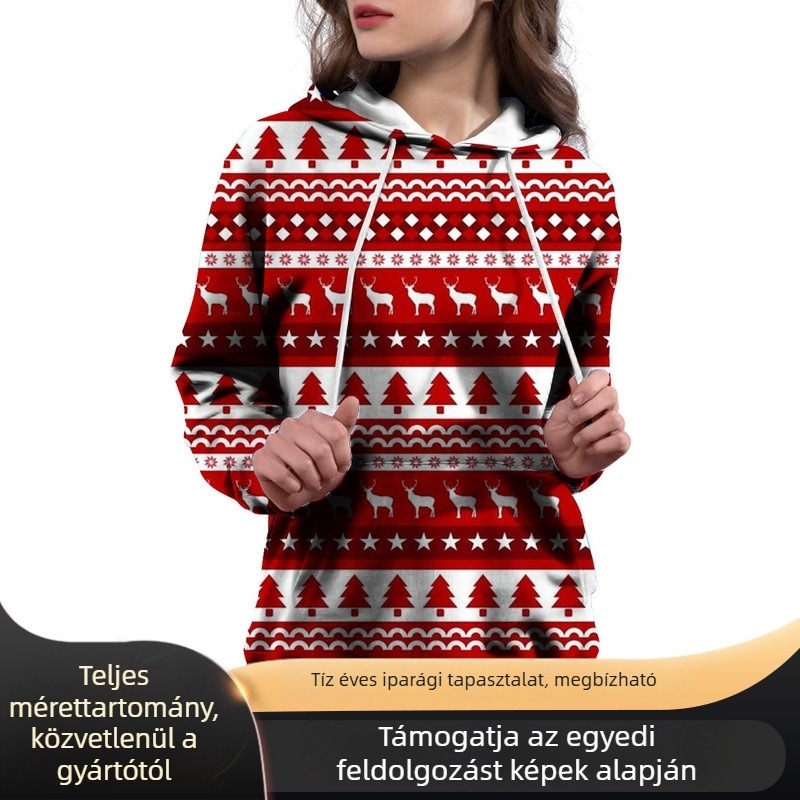 2023-as női kapucnis pulóver digitális nyomással, szabadtéri sportokhoz, hosszú ujjú, kerek nyakú, húzózsinórral