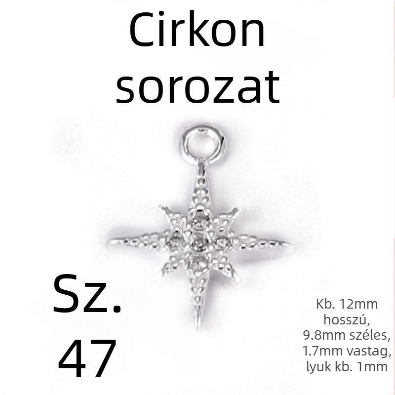 925-ös ezüst kis csillag és hold medál cirkóniával, DIY karkötőhöz és nyaklánchoz