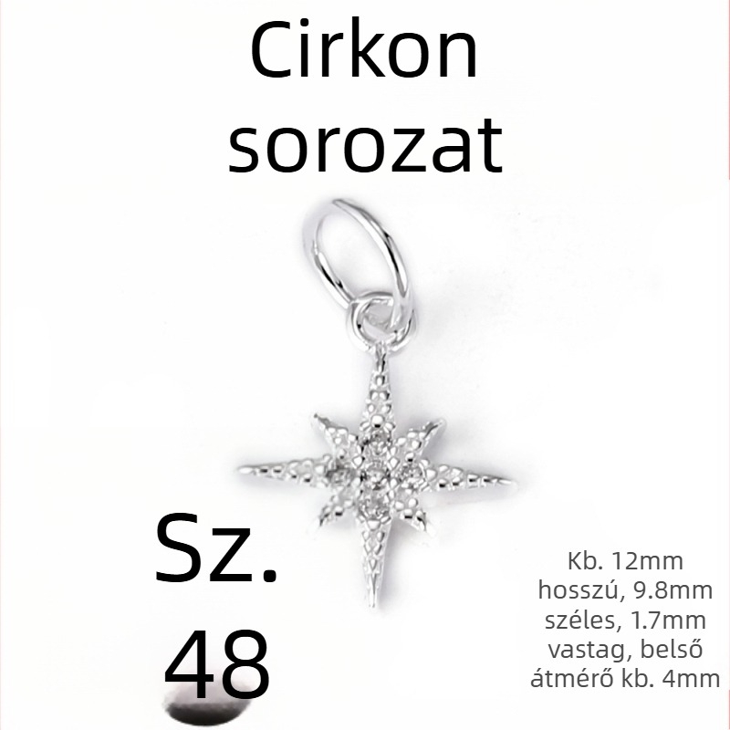 925-ös ezüst kis csillag és hold medál cirkóniával, DIY karkötőhöz és nyaklánchoz
