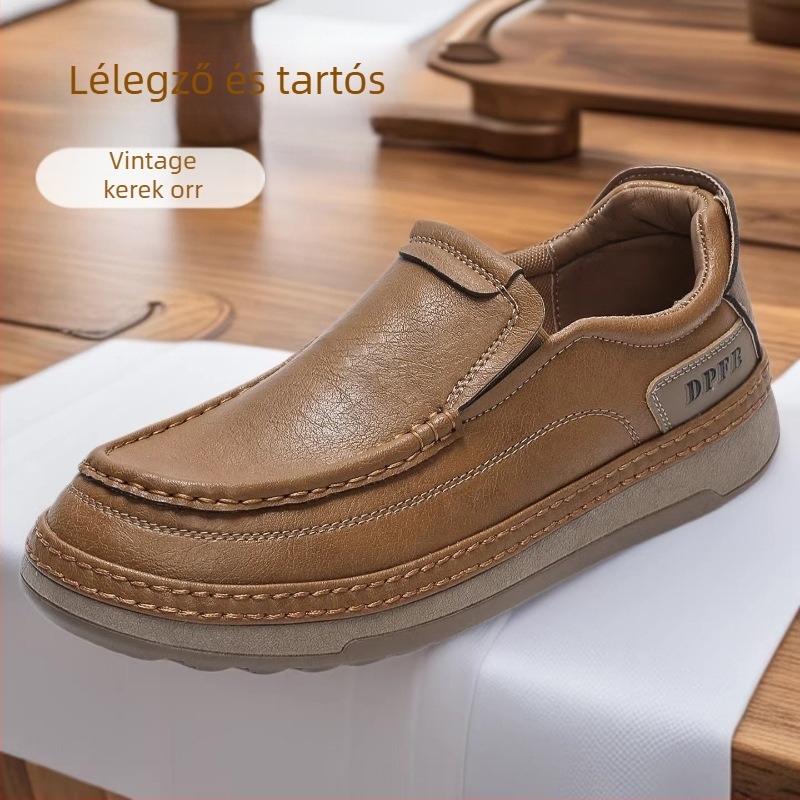 2025 férfi valódi bőr casual slip-on mokaszin, koreai stílus, puha talpú vezetésre szánt cipő
