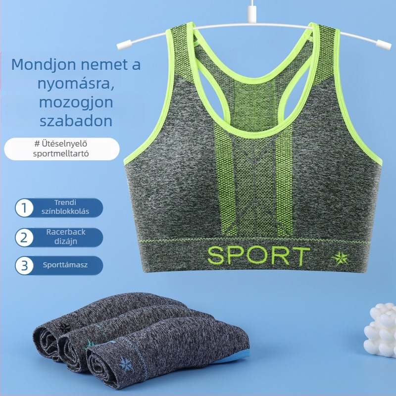 Női vezeték nélküli sportmelltartó racerback, jóga felső, lélegző nylon