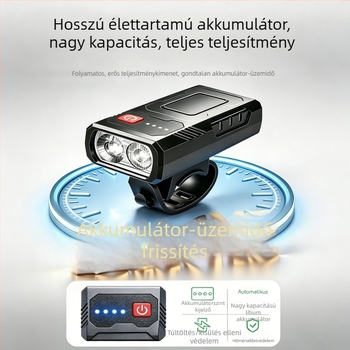 USB-C újratölthető első kerékpár lámpa – éjszakai bringázáshoz, kültéri kerékpározáshoz, MTB-hez, akkumulátor-üzemidő jelzővel