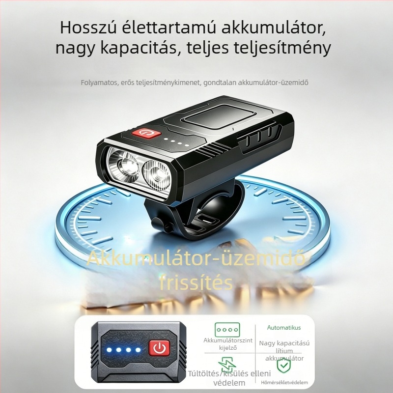 USB-C újratölthető első kerékpár lámpa – éjszakai bringázáshoz, kültéri kerékpározáshoz, MTB-hez, akkumulátor-üzemidő jelzővel