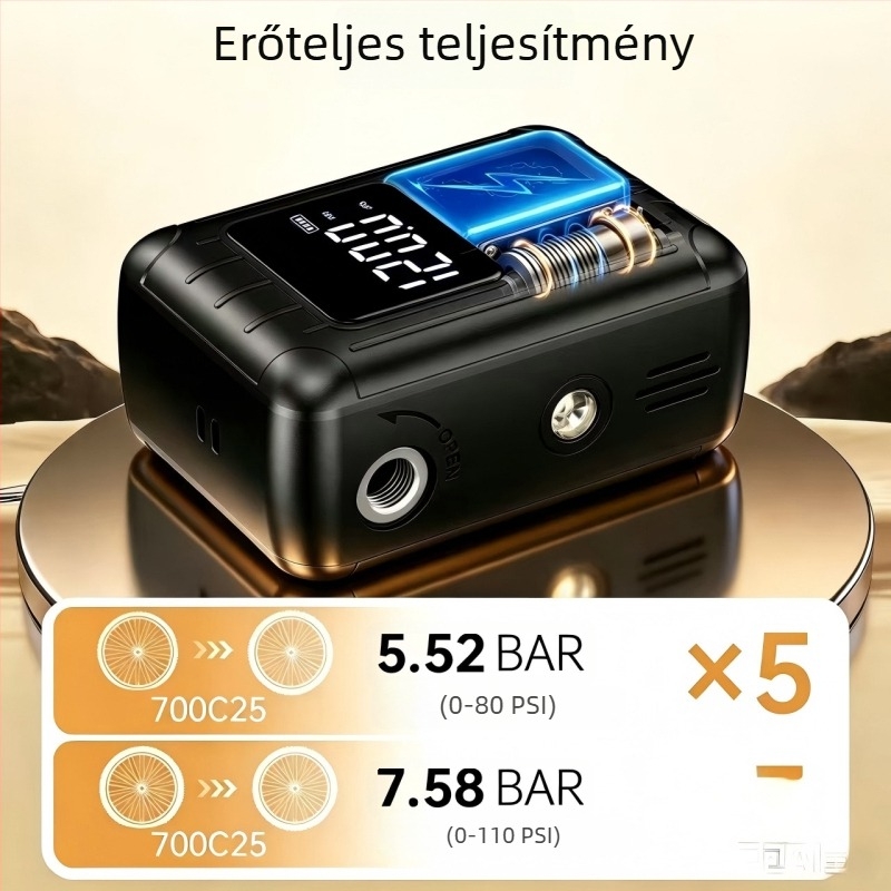 Hordozható mini brushless elektromos kerékpárpumpa intelligens nyomás-szabályozással országúti és terepkerékpározáshoz