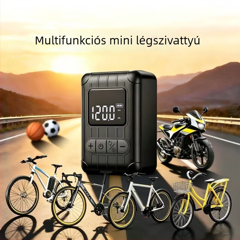 Hordozható mini brushless elektromos kerékpárpumpa intelligens nyomás-szabályozással országúti és terepkerékpározáshoz