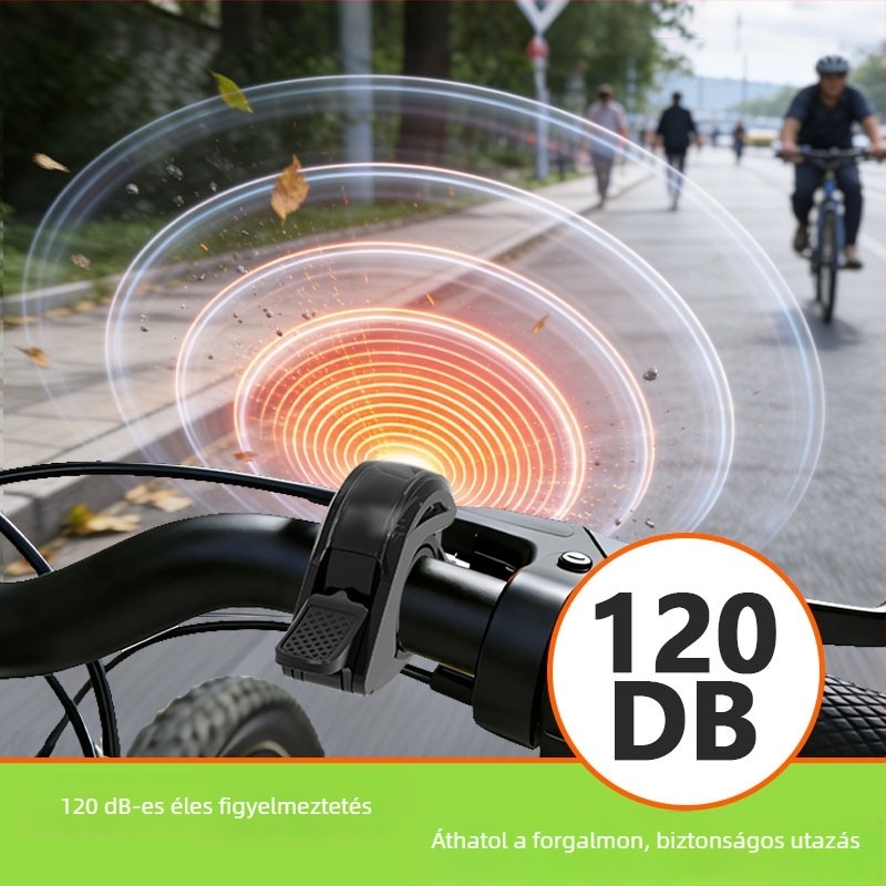 Rejtett kerékpárcsengő, 110 dB, illeszkedik a 22,2–31,8 mm kormányokhoz, alumínium ötvözet.